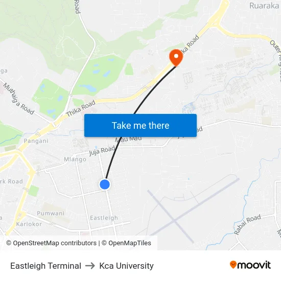 Eastleigh Terminal to Kca University map