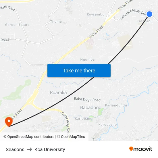 Seasons to Kca University map