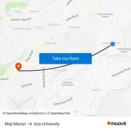 Maji Mazuri to Kca University map