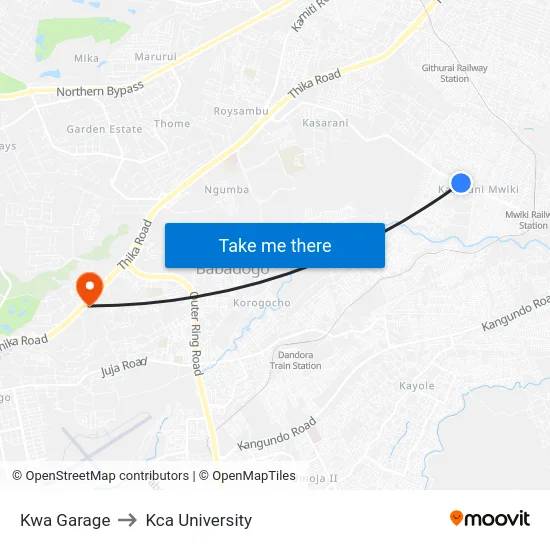 Kwa Garage to Kca University map