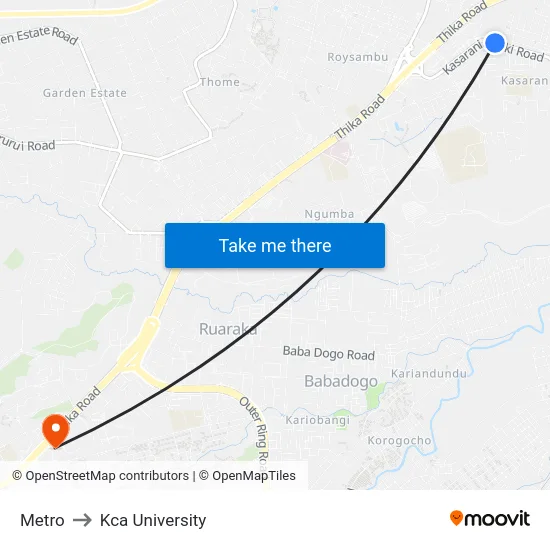 Metro to Kca University map