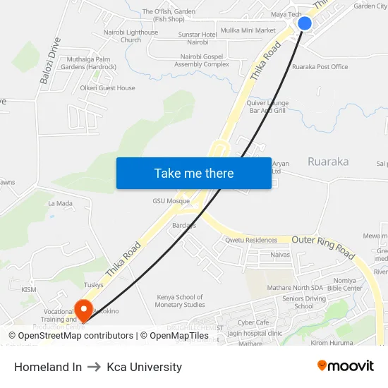 Homeland In to Kca University map