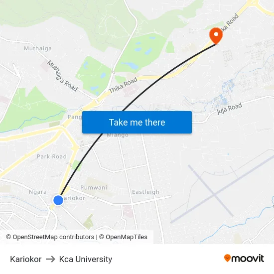 Kariokor to Kca University map
