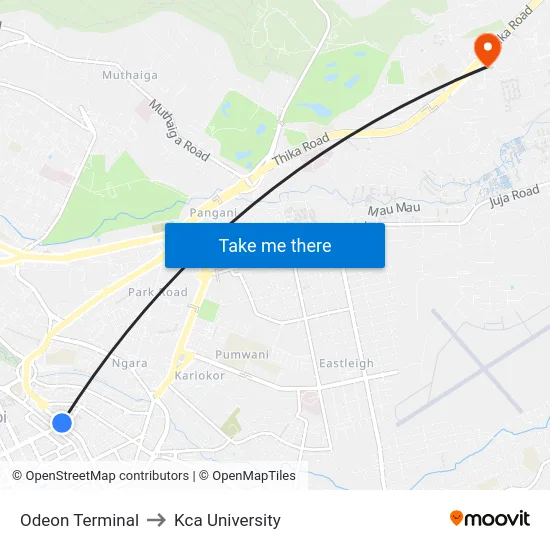 Odeon Terminal to Kca University map
