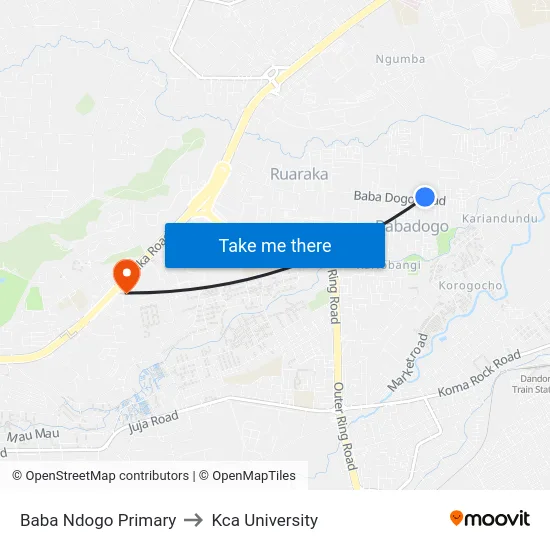 Baba Ndogo Primary to Kca University map