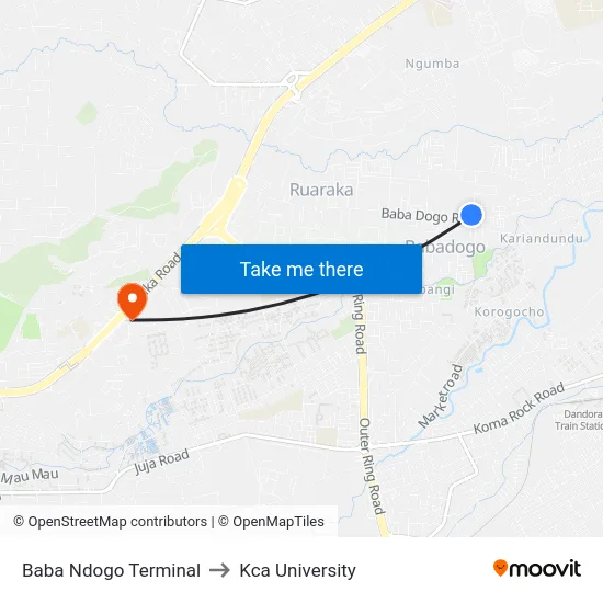 Baba Ndogo Terminal to Kca University map