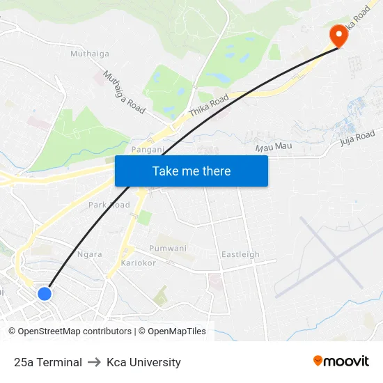 25a Terminal to Kca University map
