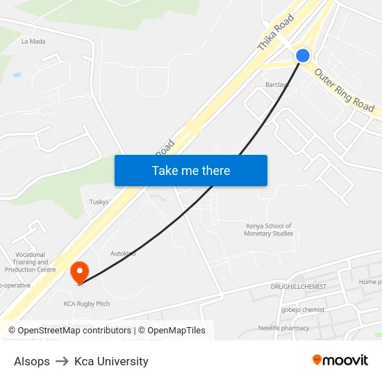Alsops to Kca University map