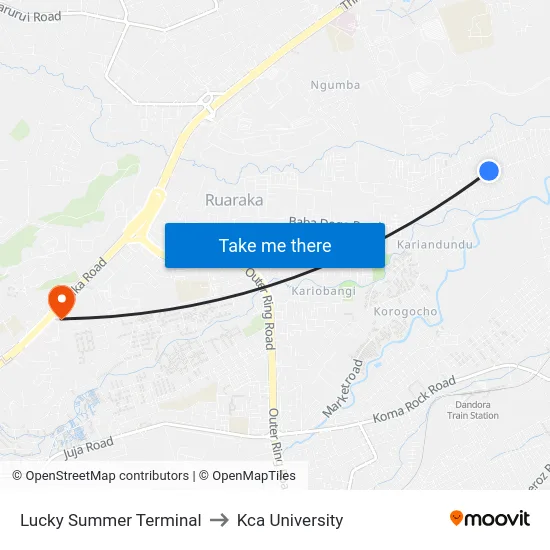 Lucky Summer Terminal to Kca University map