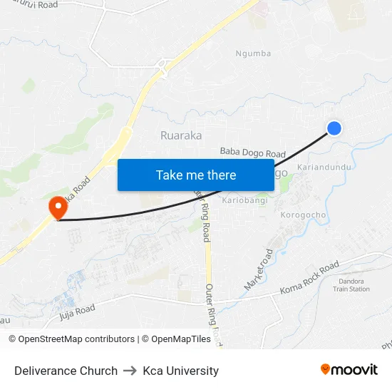 Deliverance Church to Kca University map