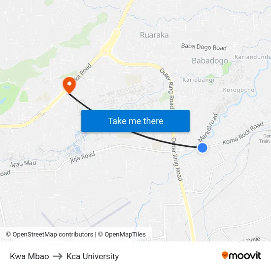 Kwa Mbao to Kca University map