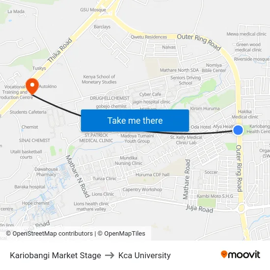 Kariobangi Market Stage to Kca University map
