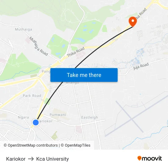 Kariokor to Kca University map