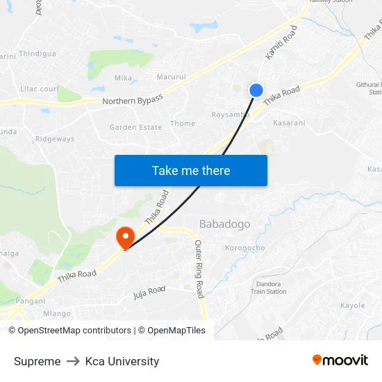 Supreme to Kca University map