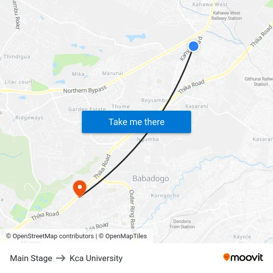 Main Stage to Kca University map