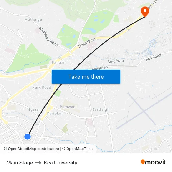 Main Stage to Kca University map