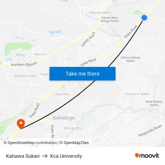 Kahawa Sukari to Kca University map