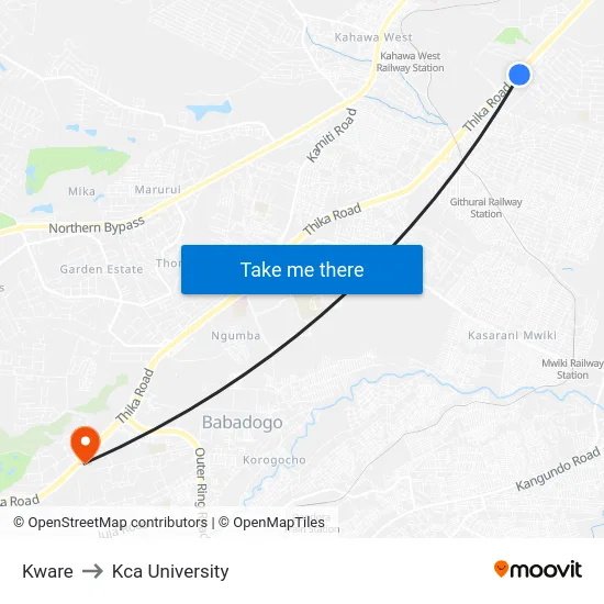 Kware to Kca University map