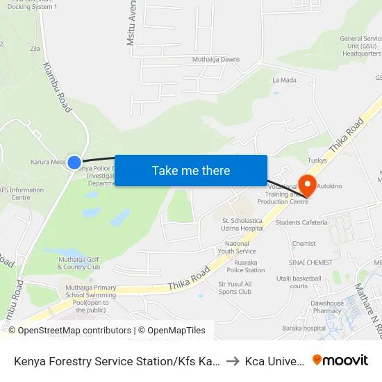 Kenya Forestry Service Station/Kfs Karura Gate to Kca University map