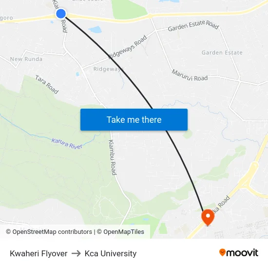 Kwaheri Flyover to Kca University map