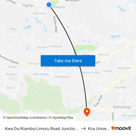 Kwa Do/Kiambu-Limuru Road Junction/Red Nova to Kca University map