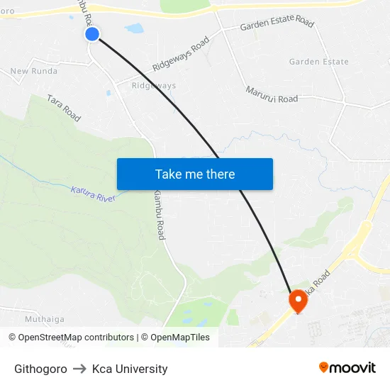 Githogoro to Kca University map