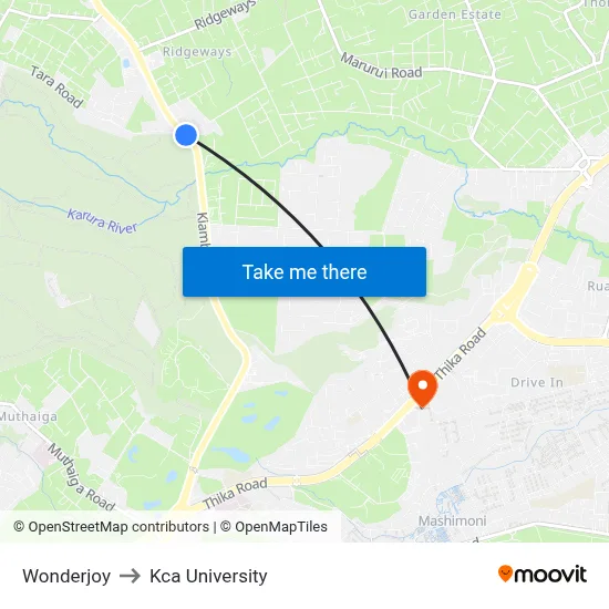 Wonderjoy to Kca University map