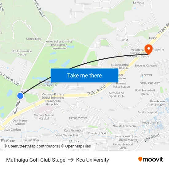 Muthaiga Golf Club Stage to Kca University map