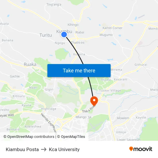 Kiambuu Posta to Kca University map