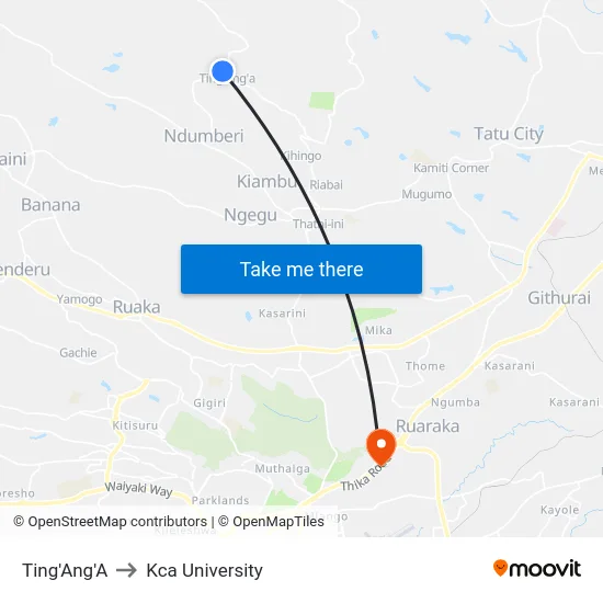 Ting'Ang'A to Kca University map