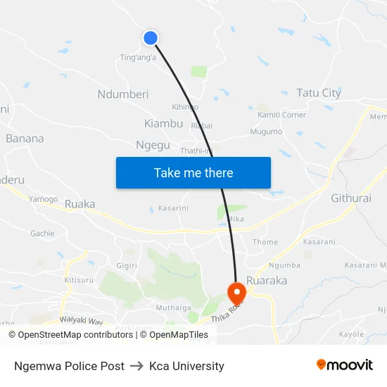 Ngemwa Police Post to Kca University map