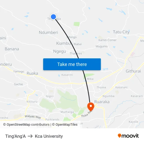 Ting'Ang'A to Kca University map