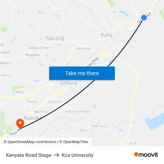 Kenyata Road Stage to Kca University map