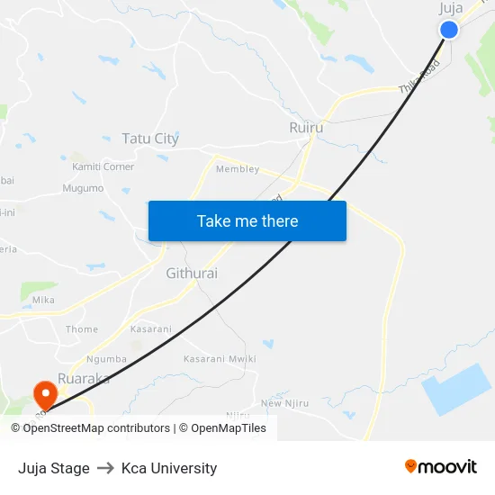 Juja Stage to Kca University map