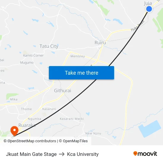 Jkuat Main Gate Stage to Kca University map
