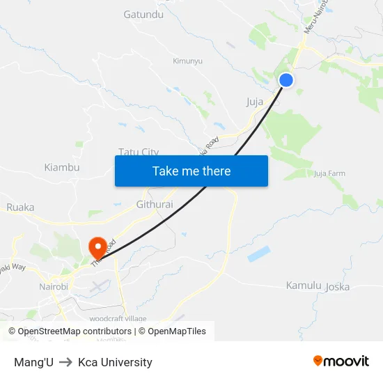 Mang'U to Kca University map
