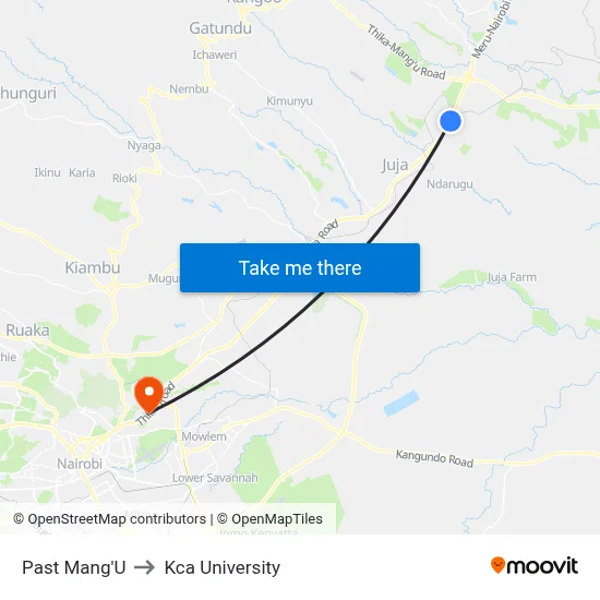 Past Mang'U to Kca University map