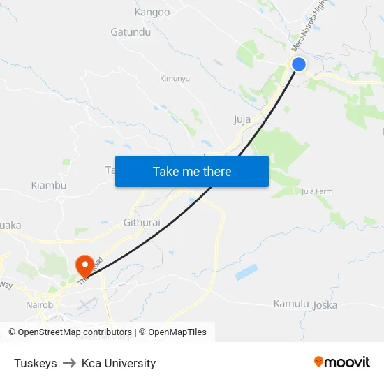 Tuskeys to Kca University map