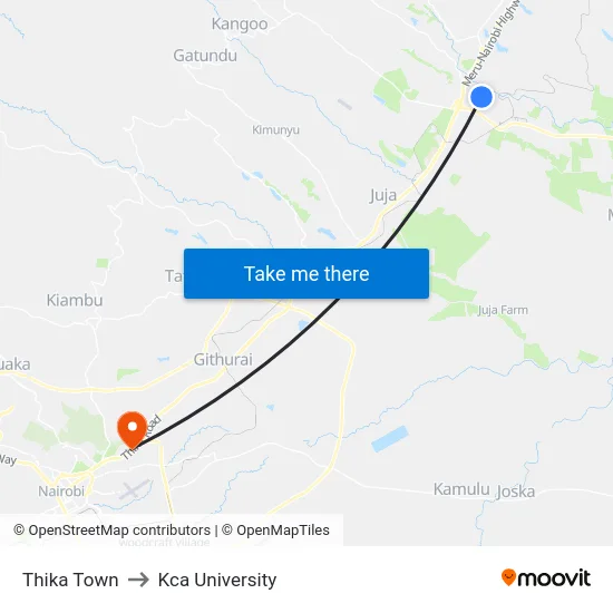 Thika Town to Kca University map