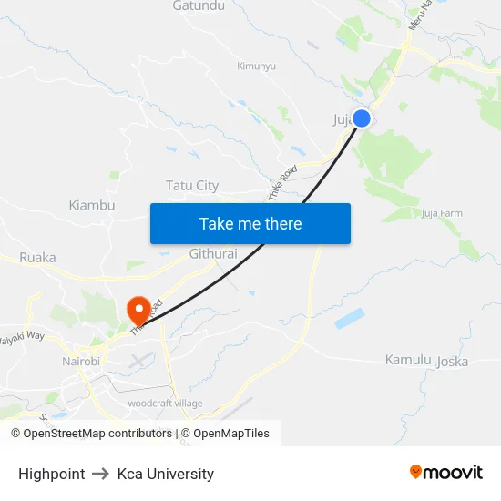 Highpoint to Kca University map
