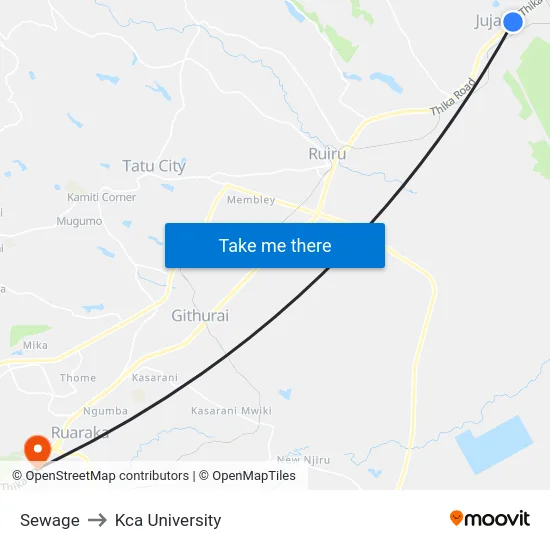 Sewage to Kca University map