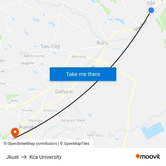 Jkuat to Kca University map
