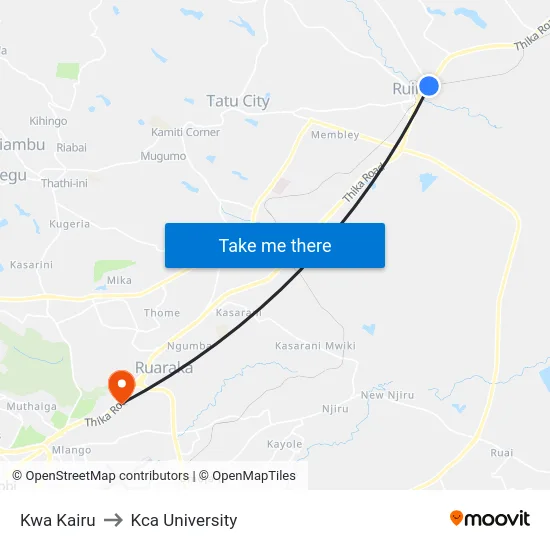 Kwa Kairu to Kca University map