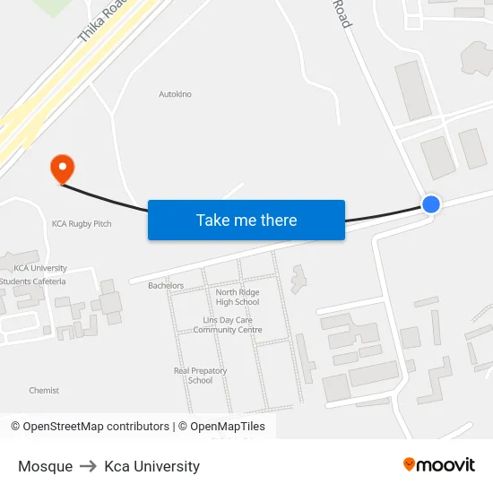 Mosque to Kca University map