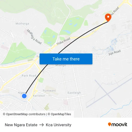 New Ngara Estate to Kca University map