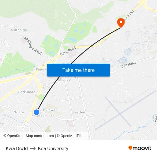 Kwa Dc/Id to Kca University map