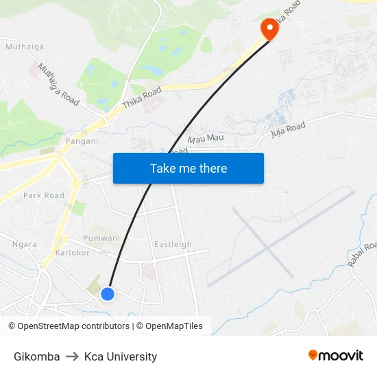 Gikomba to Kca University map