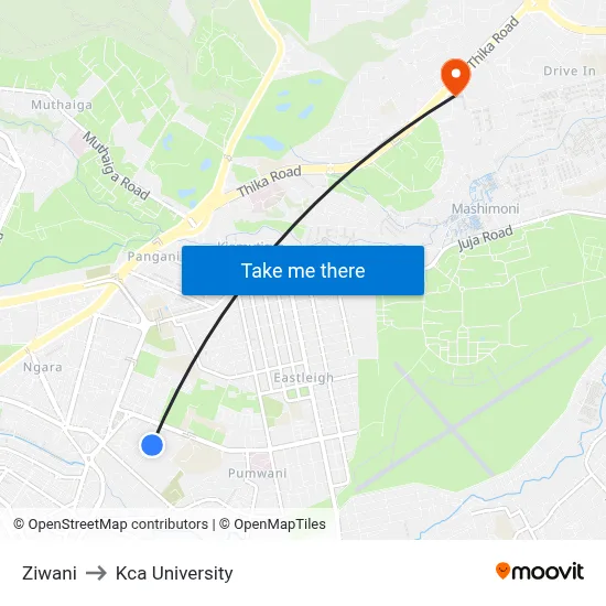 Ziwani to Kca University map