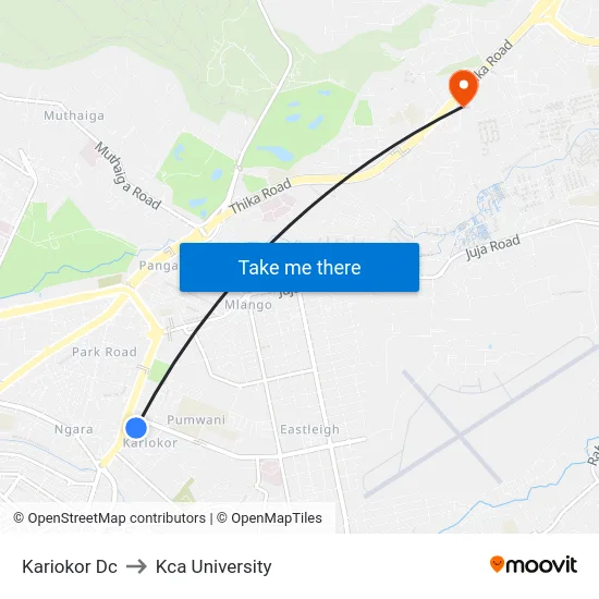 Kariokor Dc to Kca University map