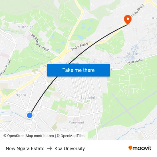 New Ngara Estate to Kca University map